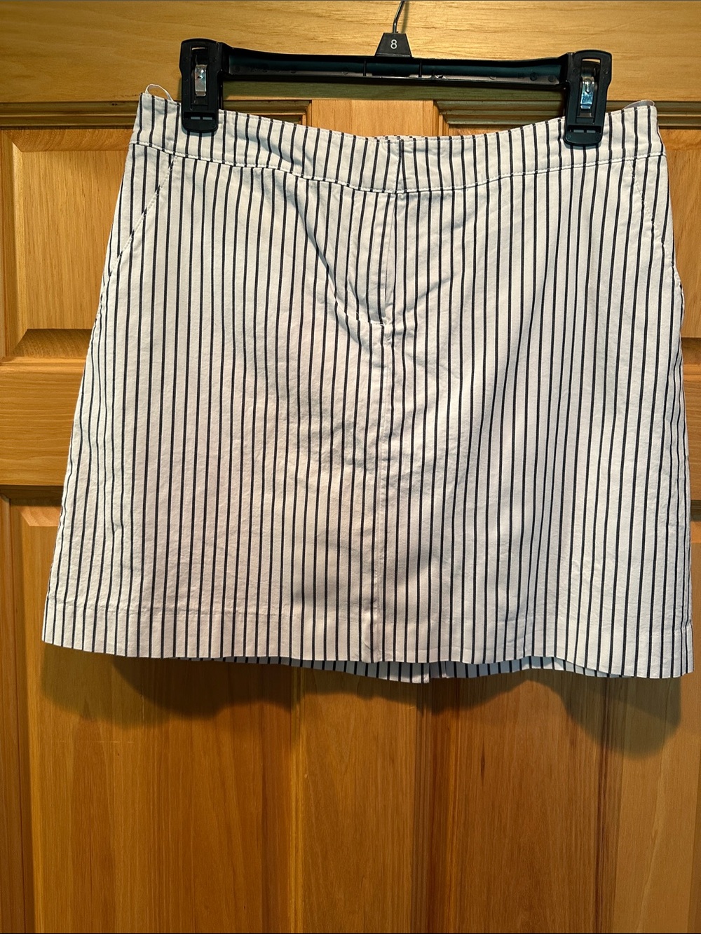 Striped White Mini Skirt with Navy Pinstripes